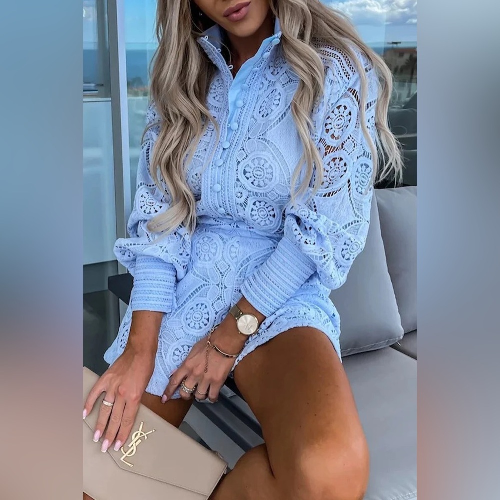 Commense Light Blue Lace Set of Shirt and Shorts